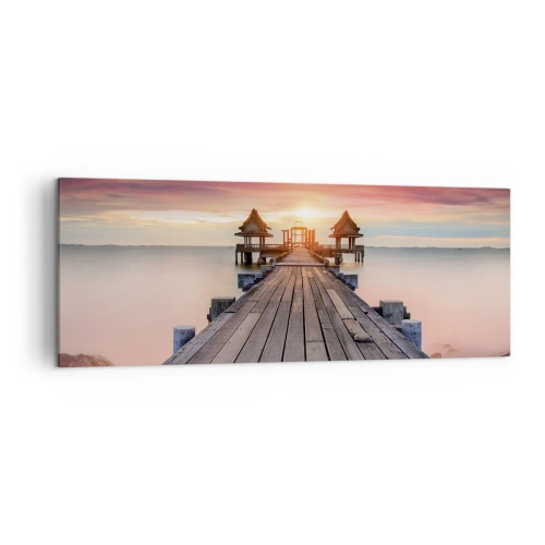 Quadro su tela - Stampe su Tela - Molo di legno che conduce ai gazebo al tramonto - 140x50cm - Tramonto d'oriente - Decorazione murale moderna per soggiorno e camera da letto ARTTOR