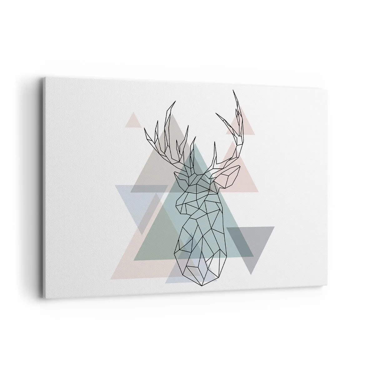 Quadro su tela - Stampe su Tela - Cervo geometrico su uno sfondo di triangoli pastello - 120x80cm - Nel bosco geometrico - Decorazione murale moderna per soggiorno e camera da letto ARTTOR