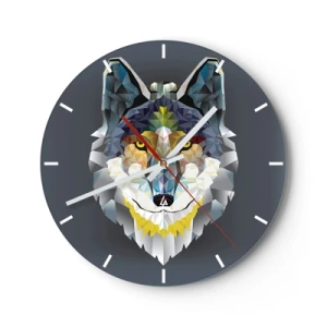Orologio da parete - Orologio in Vetro - Immagine geometrica di un lupo su uno sfondo scuro - 30x30cm - Si parla del lupo - Decorazione murale moderna per soggiorno, cucina e camera da letto ARTTOR