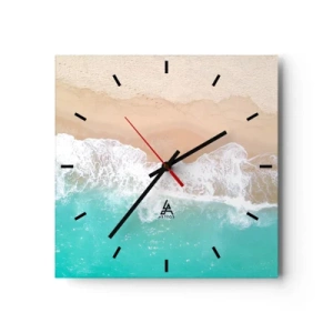 Orologio da parete - Orologio in Vetro - Una vista a volo d'uccello di una spiaggia con acqua turchese e onde dolci - 30x30cm - Un tocco carezzevole - Decorazione murale moderna per soggiorno e camera da letto ARTTOR