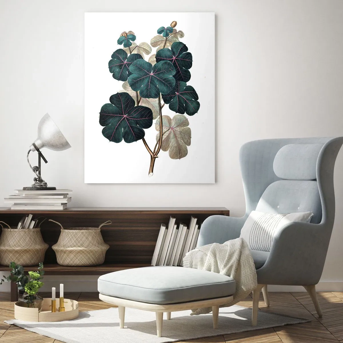 Quadro su vetro - Illustrazione botanica di foglie verdi su sfondo bianco - 50x70cm - Dal vecchio erbario - Decorazione murale moderna per soggiorno e camera da letto ARTTOR
