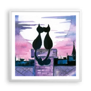 Poster in cornice bianca - Appuntamento sotto la luna - 60x60 cm