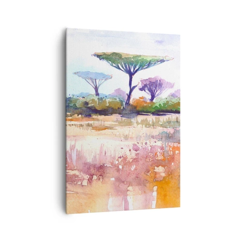 Quadro su tela - Stampe su Tela - Un pittoresco paesaggio di savana con colori ad acquerello - 70x100cm - I colori della savana - Decorazione murale moderna per soggiorno e camera da letto ARTTOR