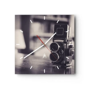 Orologio da parete - Orologio in Vetro - Macchina fotografica antica in bianco e nero - 30x30cm - La magia delle vecchie fotografie - Decorazione murale moderna per soggiorno e camera da letto ARTTOR