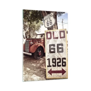 Quadro su vetro - Cartello d'epoca e retrò della Route 66 - 50x70cm - La leggenda della provincia americana - Decorazione murale moderna per soggiorno e camera da letto ARTTOR