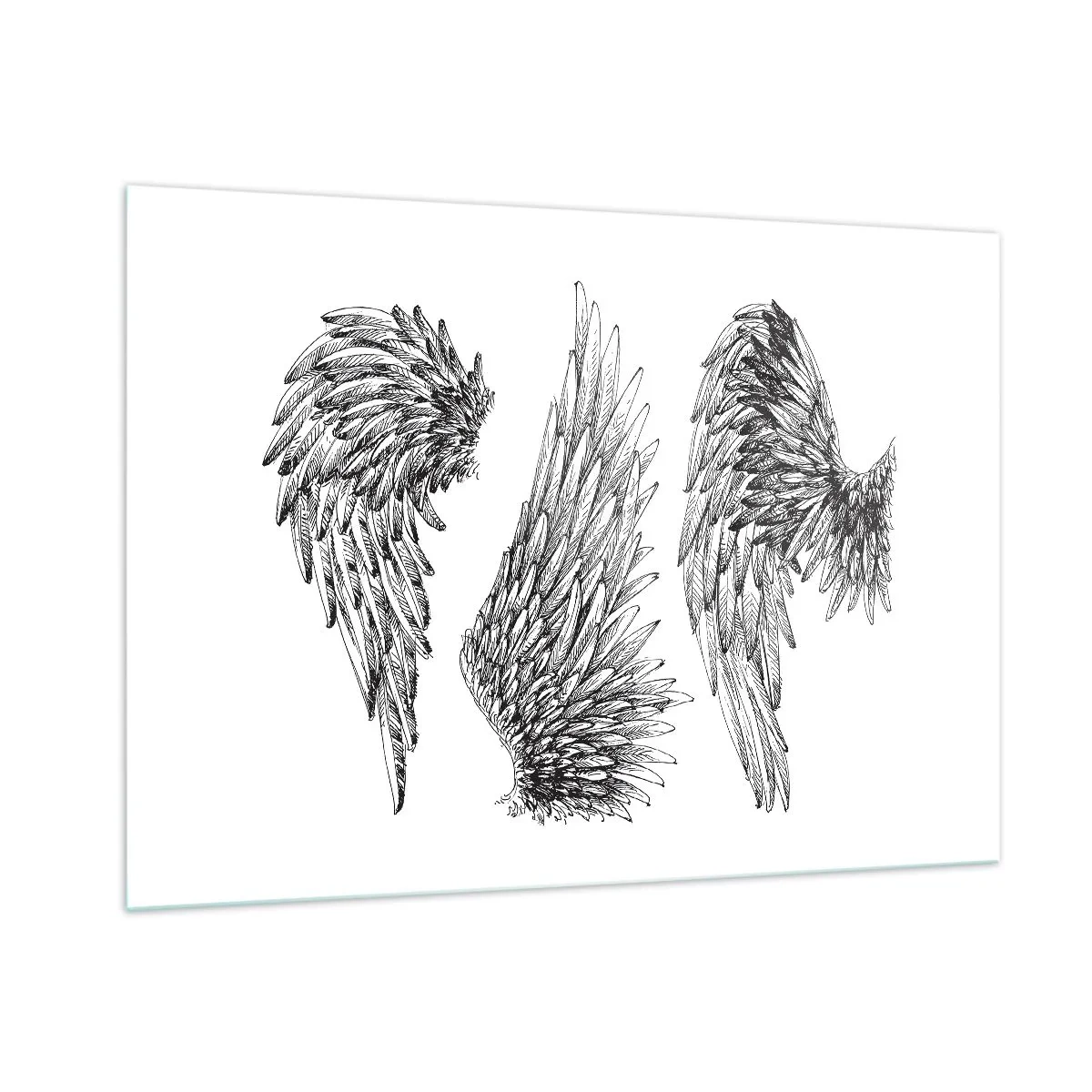 Quadro su vetro - Ali d'angelo in grafica artistica in bianco e nero - 100x70cm - Anche tu puoi essere un angelo - Decorazione murale moderna per soggiorno e camera da letto ARTTOR