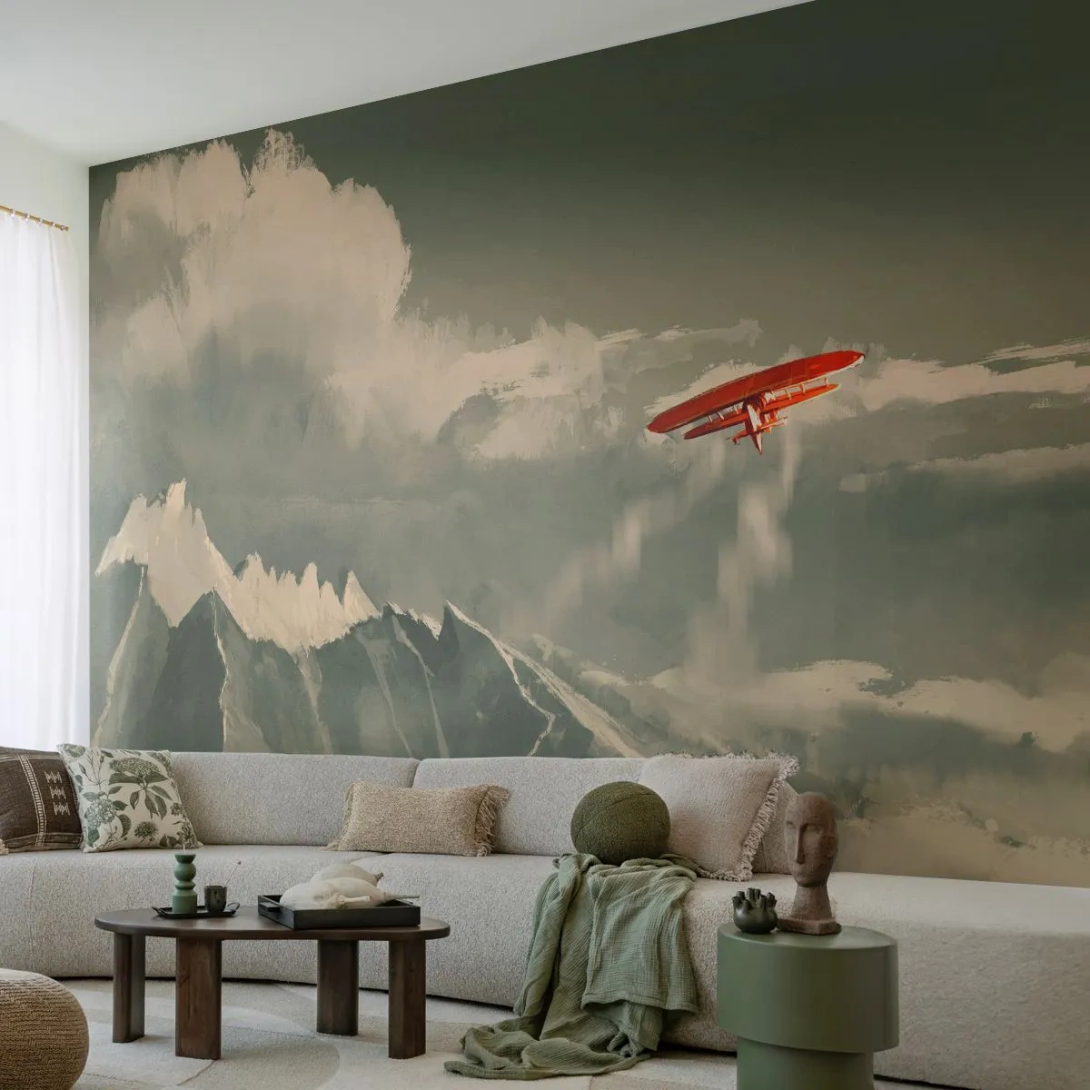 Fotomurali Premium Sand - Pioniere senza paura - Astrazione, Aereo, Paesaggio montano - 350x256 cm