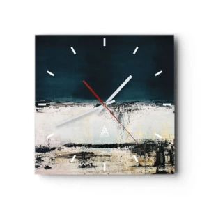 Orologio da parete - Orologio in Vetro - Composizione orizzontale astratta nei toni del blu navy e del bianco - 30x30cm - Composizione orizzontale - Decorazione murale moderna per soggiorno e camera da letto ARTTOR