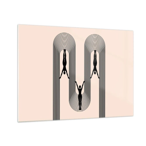 Quadro su vetro - Sagome nere di figure sospese in archi ritmici - 70x50cm - Sottosopra - Decorazione murale moderna per soggiorno e camera da letto ARTTOR