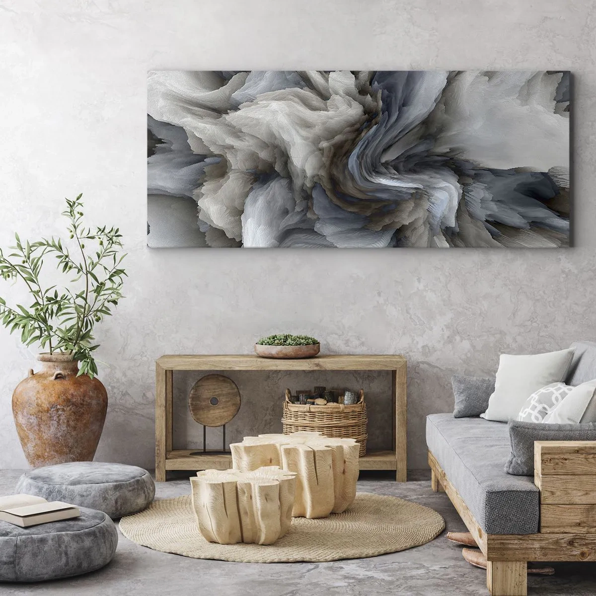 Quadro su tela - Stampe su Tela - Vortice astratto nei toni del grigio e del blu - 160x50cm - Pietra in fiore - Decorazione murale moderna per soggiorno e camera da letto ARTTOR
