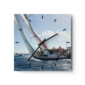 Orologio da parete - Orologio in Vetro - Gara di yacht in mare aperto sotto cieli azzurri - 30x30cm - Che vinca il migliore - Decorazione murale moderna per soggiorno e camera da letto ARTTOR