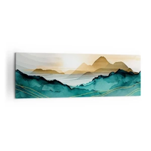 Quadro su tela - Stampe su Tela - Paesaggio astratto con montagne e accenti dorati - 160x50cm - Paesaggio ai confini dell'astrazione - Decorazione murale moderna per soggiorno e camera da letto ARTTOR