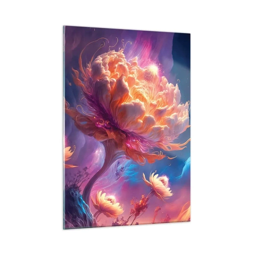 Quadro su vetro - Un fiore fantastico che fluttua in un ambiente cosmico - 50x70cm - Un altro mondo - Decorazione murale moderna per soggiorno e camera da letto ARTTOR