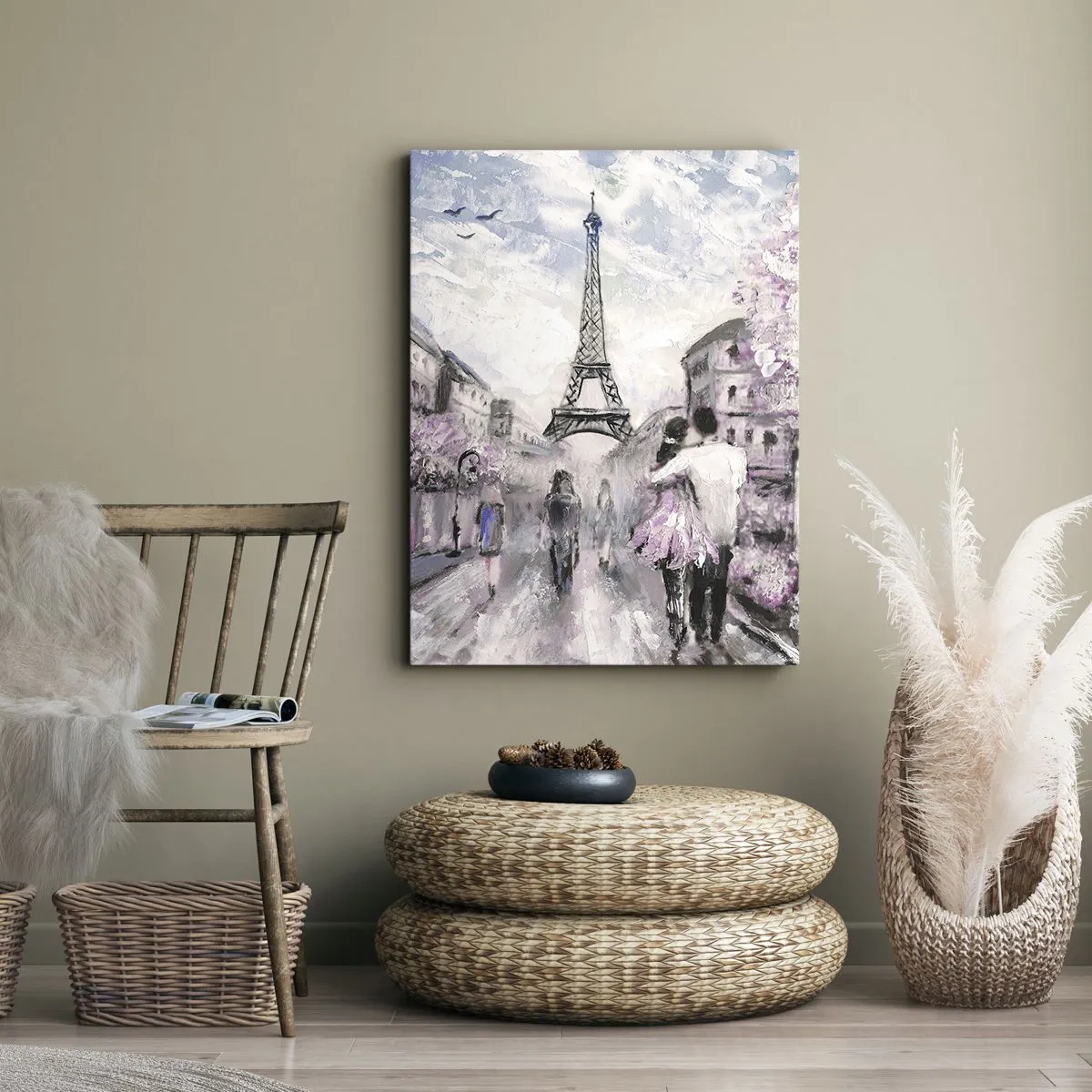 Quadro su tela - Stampe su Tela - Una passeggiata romantica a Parigi vicino alla Torre Eiffel - 70x100cm - Se innamorarsi, allora solo a... - Decorazione murale moderna per soggiorno e camera da letto ARTTOR