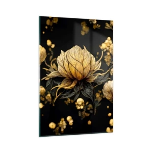 Quadro su vetro - Fiore dorato su sfondo scuro - 80x120cm - Delicata fragilità - Decorazione murale moderna per soggiorno e camera da letto ARTTOR