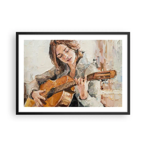 Poster in cornice nera - Ritratto di una ragazza che suona la chitarra in stile pittorico con colori caldi. - 70x50cm - Concerto per chitarra e cuore di ragazza - Decorazione murale moderna per soggiorno e camera da letto ARTTOR