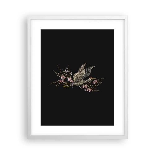 Poster in cornice bianca - Uccello esotico ricamato - 40x50 cm