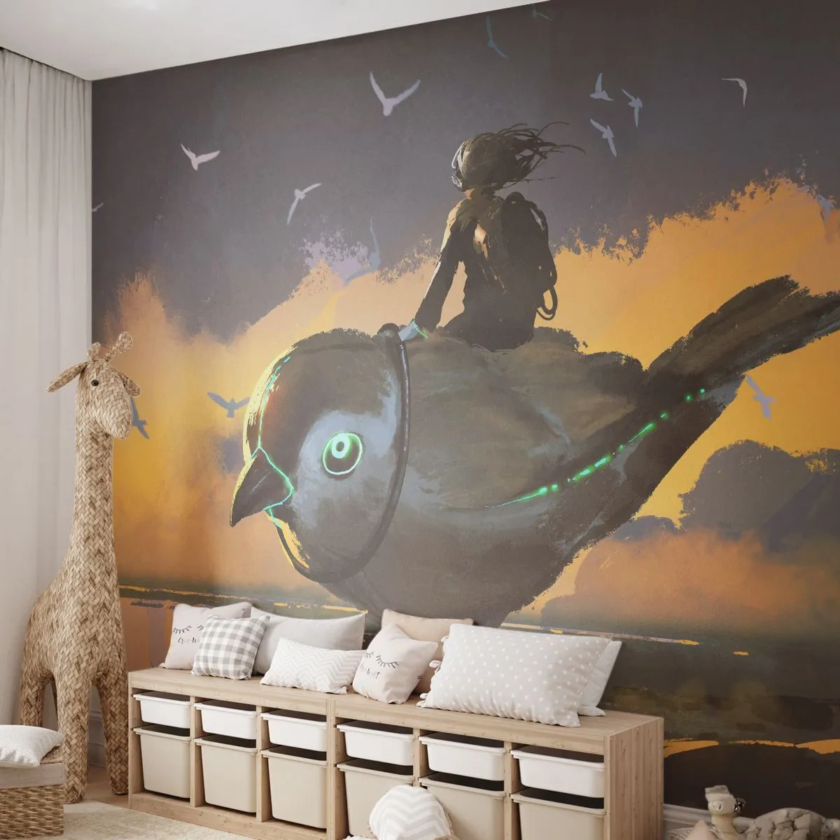 Fotomurali Autoadesivo Deluxe Sticker - La sosta di un viaggio fantastico - Astrazione, Uccello, Fantasia - 200x140 cm