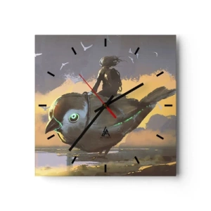 Orologio da parete - Orologio in Vetro - Cavaliere su un uccello gigante in un paesaggio surreale - 30x30cm - La sosta di un viaggio fantastico - Decorazione murale moderna per soggiorno e camera da letto ARTTOR
