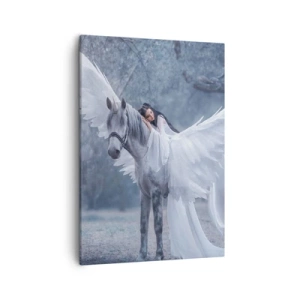 Quadro su tela - Stampe su Tela - Una donna su un cavallo bianco con le ali in una foresta magica - 50x70cm - Momento ispirato - Decorazione murale moderna per soggiorno e camera da letto ARTTOR