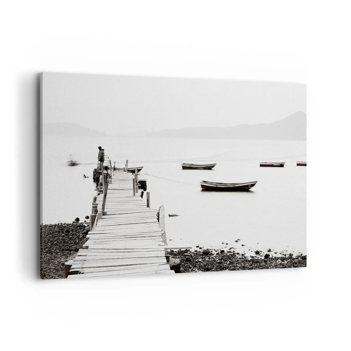 Quadro su tela - Stampe su Tela - Molo di legno e barche in acque calme - 100x70cm - Sull'acqua silenziosa e pura - Decorazione murale moderna per soggiorno e camera da letto ARTTOR
