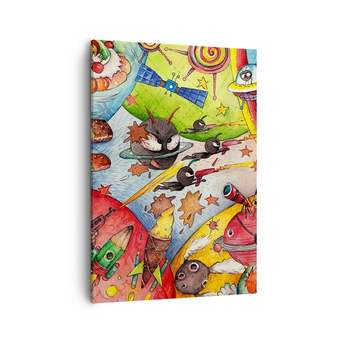 Quadro su tela - Stampe su Tela - Una scena spaziale colorata piena di bambini e astronavi - 50x70cm - La grande avventura nel cosmo - Decorazione murale moderna per soggiorno e camera da letto ARTTOR