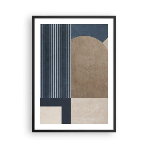Poster in cornice nera - Composizione geometrica astratta nei toni del blu navy e del beige - 50x70cm - Composizione di semplicità e rotondità - Decorazione murale moderna per soggiorno e camera da letto ARTTOR