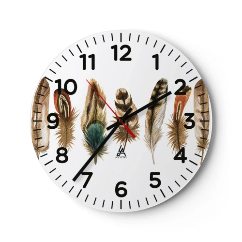 Orologio da parete - Orologio in Vetro - Composizione di piume - 30x30 cm