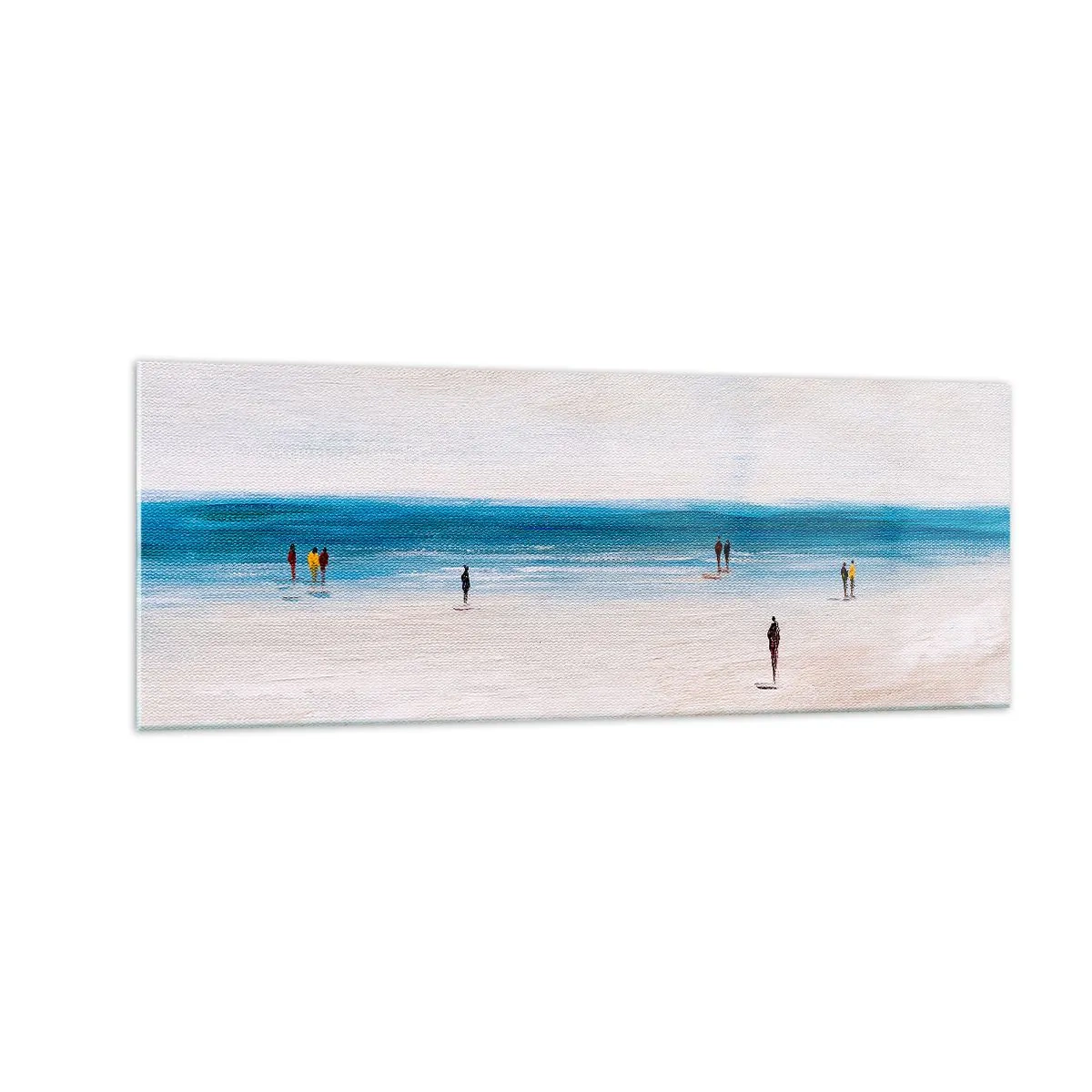 Quadro su vetro - Una spiaggia con persone sullo sfondo di un mare calmo - 140x50cm - Un bisogno naturale - Decorazione murale moderna per soggiorno e camera da letto ARTTOR
