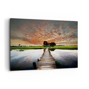 Quadro su tela - Stampe su Tela - Ponte di legno sull'acqua al tramonto - 120x80cm - Allarga le braccia, respira  - Decorazione murale moderna per soggiorno e camera da letto ARTTOR