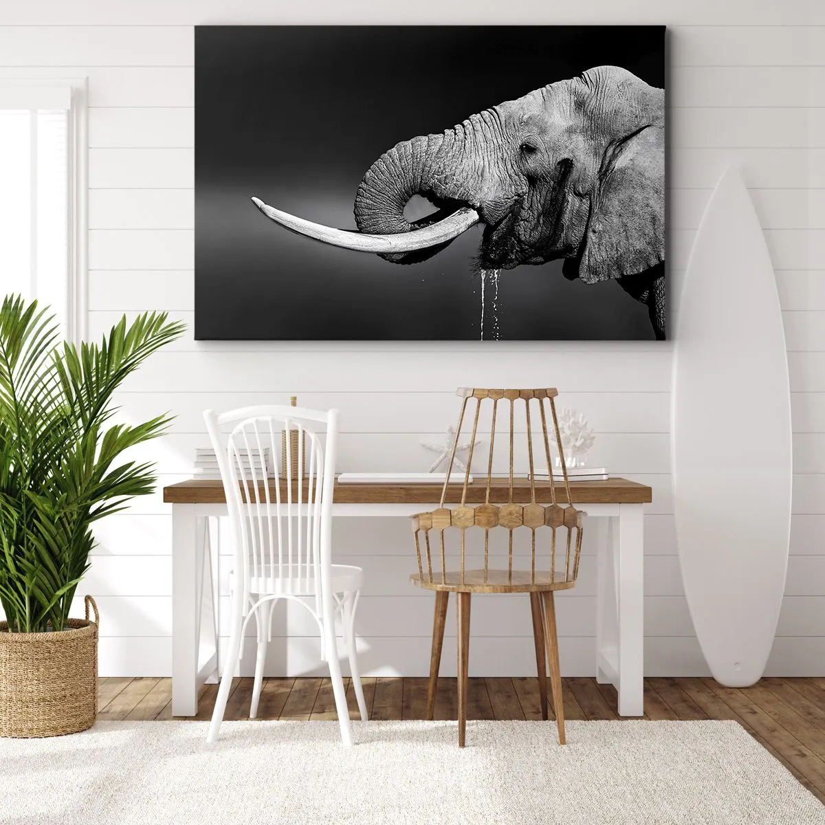 Quadro su tela - Stampe su Tela - Ritratto in bianco e nero di un elefante di profilo - 70x50cm - Si, adesso va bene - Decorazione murale moderna per soggiorno e camera da letto ARTTOR