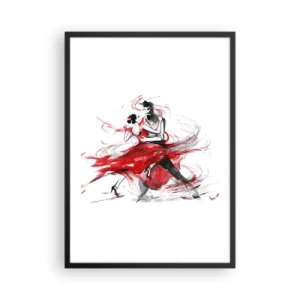 Poster in cornice nera - Una coppia che balla il tango con accenti rossi dinamici - 50x70cm - Tango: il ritmo della passione - Decorazione murale moderna per soggiorno e camera da letto ARTTOR