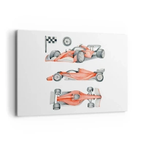 Quadro su tela - Stampe su Tela - Un'auto da corsa rossa con una bandiera a scacchi - 100x70cm - Inseguendo i sogni - Decorazione murale moderna per soggiorno e camera da letto ARTTOR