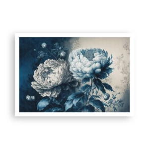 Poster - Peonie blu su uno sfondo tenue con un motivo delicato - 100x70cm - Coppia perfetta - Decorazione murale moderna per soggiorno e camera da letto ARTTOR