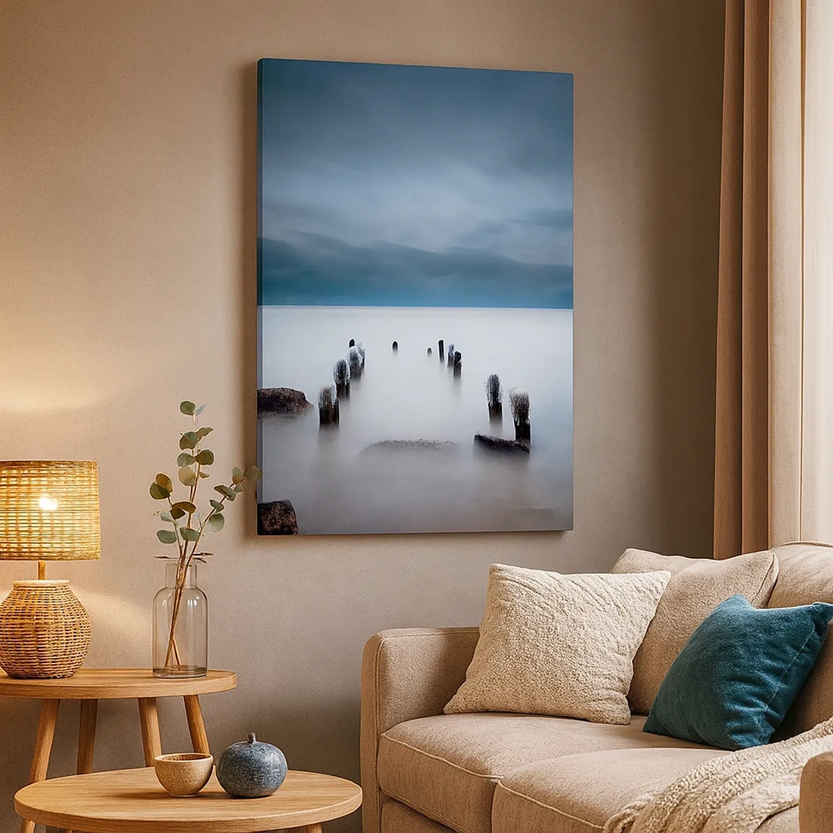 Quadro su tela - Stampe su Tela - Il vecchio molo sullo sfondo di un mare calmo - 50x70cm - Lago pensieroso - Decorazione murale moderna per soggiorno e camera da letto ARTTOR