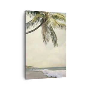Quadro su tela - Stampe su Tela - Una spiaggia con palme sullo sfondo di un mare calmo - 80x120cm - Sogno tropicale - Decorazione murale moderna per soggiorno e camera da letto ARTTOR