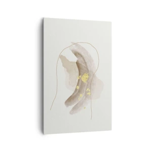 Quadro su tela - Stampe su Tela - Una composizione astratta nei toni del beige e dell'oro. - 80x120cm - Incontro nello spazio - Decorazione murale moderna per soggiorno e camera da letto ARTTOR