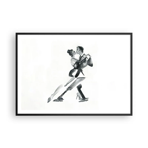 Poster in cornice nera - Una delicata illustrazione di una coppia che balla in stile monocromatico. - 100x70cm - In un unico ritmo - Decorazione murale moderna per soggiorno e camera da letto ARTTOR