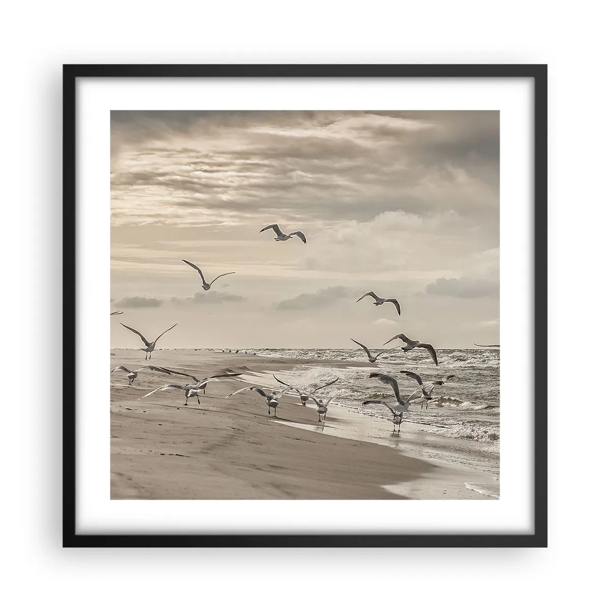 Poster in cornice nera - Brusio del mare, canto degli uccelli - 50x50 cm