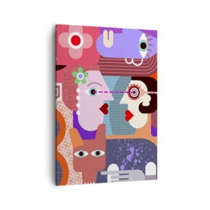 Quadro su tela - Stampe su Tela - Figure astratte in colori vivaci - 50x70cm - Faccia a faccia - Decorazione murale moderna per soggiorno e camera da letto ARTTOR