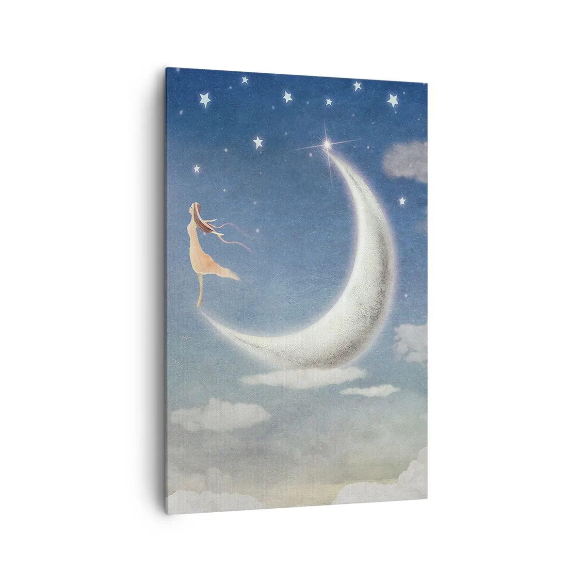 Quadro su tela - Stampe su Tela - Una donna sulla luna circondata da stelle e nuvole - 80x120cm - Seduttrice celeste - Decorazione murale moderna per soggiorno e camera da letto ARTTOR
