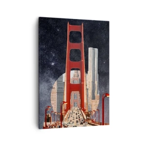 Quadro su tela - Stampe su Tela - Il Golden Gate Bridge con la città sullo sfondo contro un cielo stellato - 50x70cm - Sempre al centro - Decorazione murale moderna per soggiorno e camera da letto ARTTOR