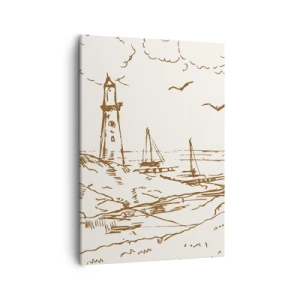 Quadro su tela - Stampe su Tela - Schizzo di un faro che domina il mare - 50x70cm - Schizzo dei ricordi d'estate - Decorazione murale moderna per soggiorno e camera da letto ARTTOR