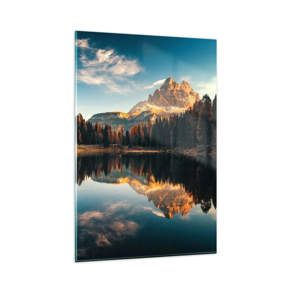 Quadro su vetro - Paesaggio montano con lago e foresta - 80x120cm - Paesaggio doppio - Decorazione murale moderna per soggiorno e camera da letto ARTTOR