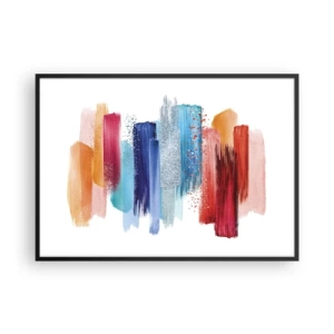 Poster in cornice nera - Pennellate colorate su sfondo bianco - 100x70cm - In alto e in basso - Decorazione murale moderna per soggiorno e camera da letto ARTTOR