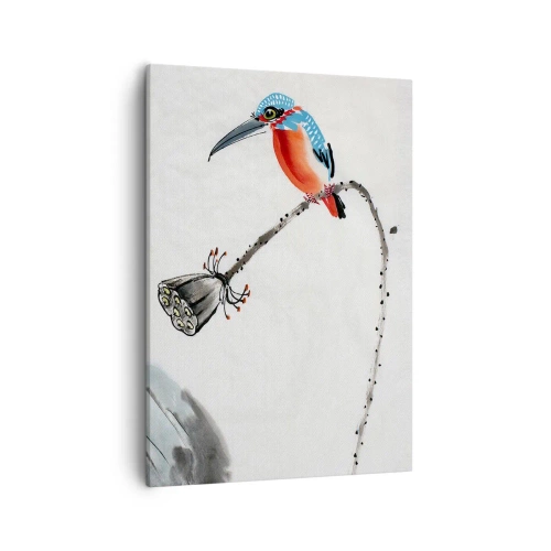 Quadro su tela - Stampe su Tela - Un uccello colorato su uno sfondo di vegetazione e una libellula - 50x70cm - La vita del prato - Decorazione murale moderna per soggiorno e camera da letto ARTTOR