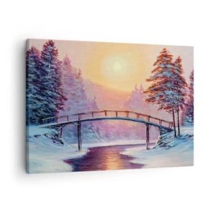 Quadro su tela - Stampe su Tela - Paesaggio invernale con un ponte illuminato dal tramonto - 70x50cm - Quattro stagioni: inverno - Decorazione murale moderna per soggiorno e camera da letto ARTTOR