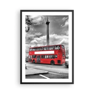 Poster in cornice nera - Un autobus rosso sullo sfondo di una città in bianco e nero - 50x70cm - Il vero flusso sanguigno della città - Decorazione murale moderna per soggiorno e camera da letto ARTTOR