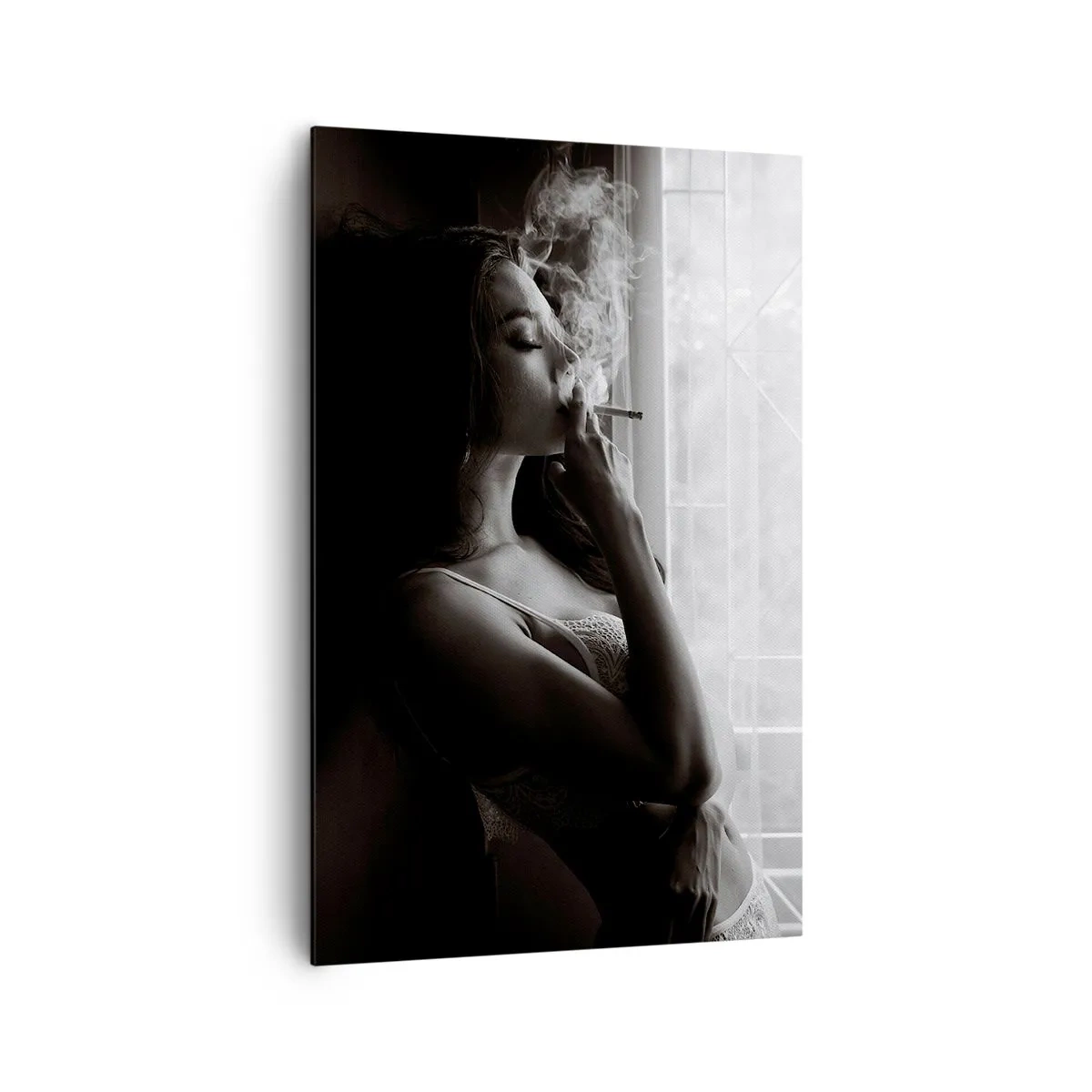 Quadro su tela - Stampe su Tela - Una donna in posa sensuale in una fotografia in bianco e nero - 80x120cm - Attimo sensuale - Decorazione murale moderna per soggiorno e camera da letto ARTTOR