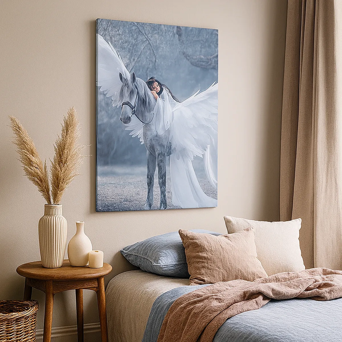 Quadro su tela - Stampe su Tela - Una donna su un cavallo bianco con le ali in una foresta magica - 50x70cm - Momento ispirato - Decorazione murale moderna per soggiorno e camera da letto ARTTOR